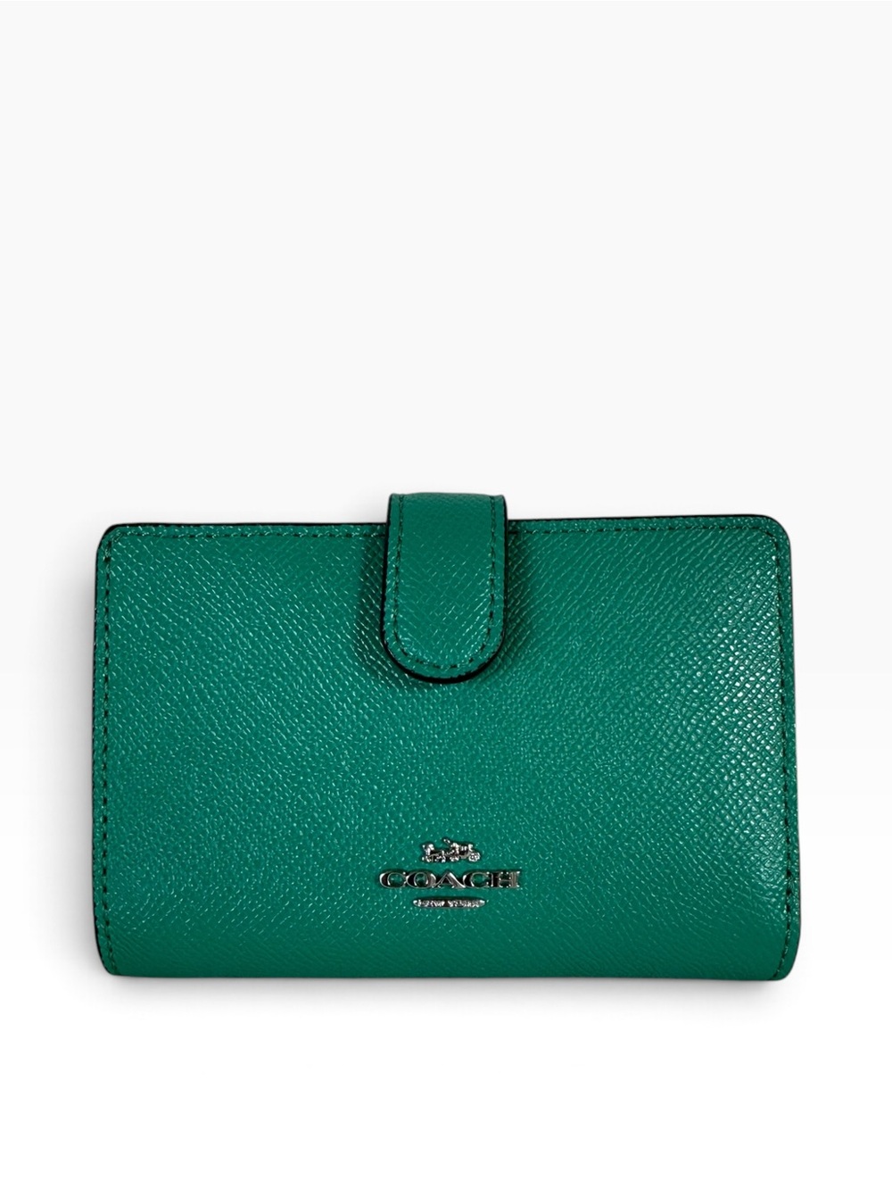 COACH Medium Corner Zip Wallet Emerald Green Crossgrain Leather F11484